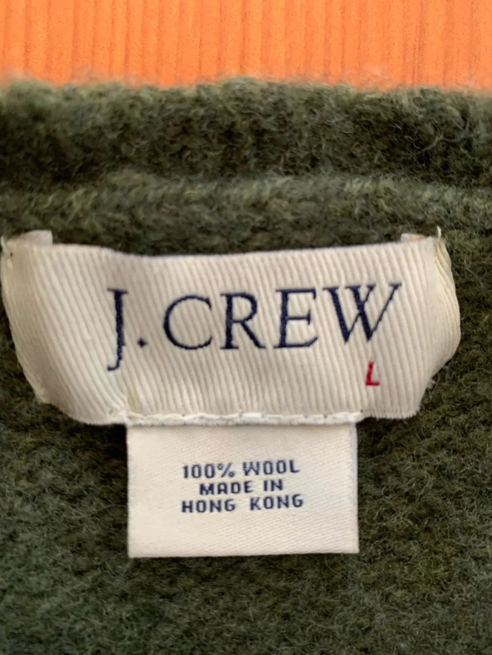 Vintage Men's J. Crew Green Wool Sweater with Blue Stripe Sz L